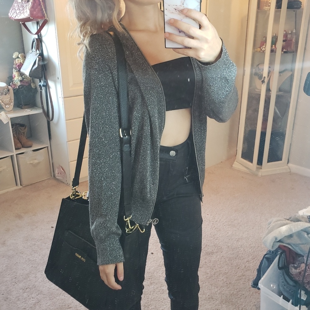 Michael kors sparkly grey silver zip up sweater  M